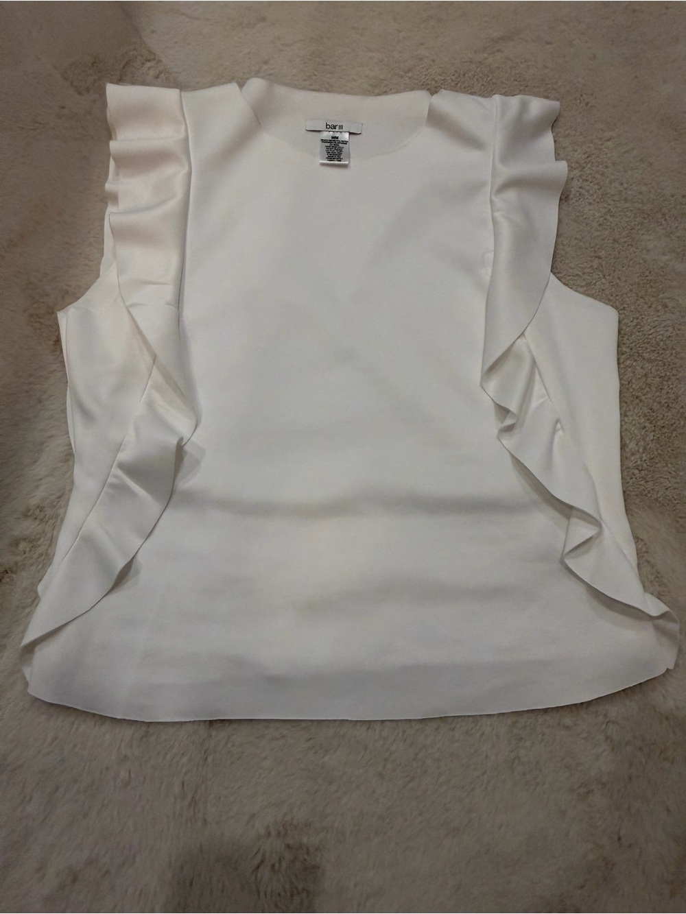 Bar III White Ruffle Trim Sleeveless Shell